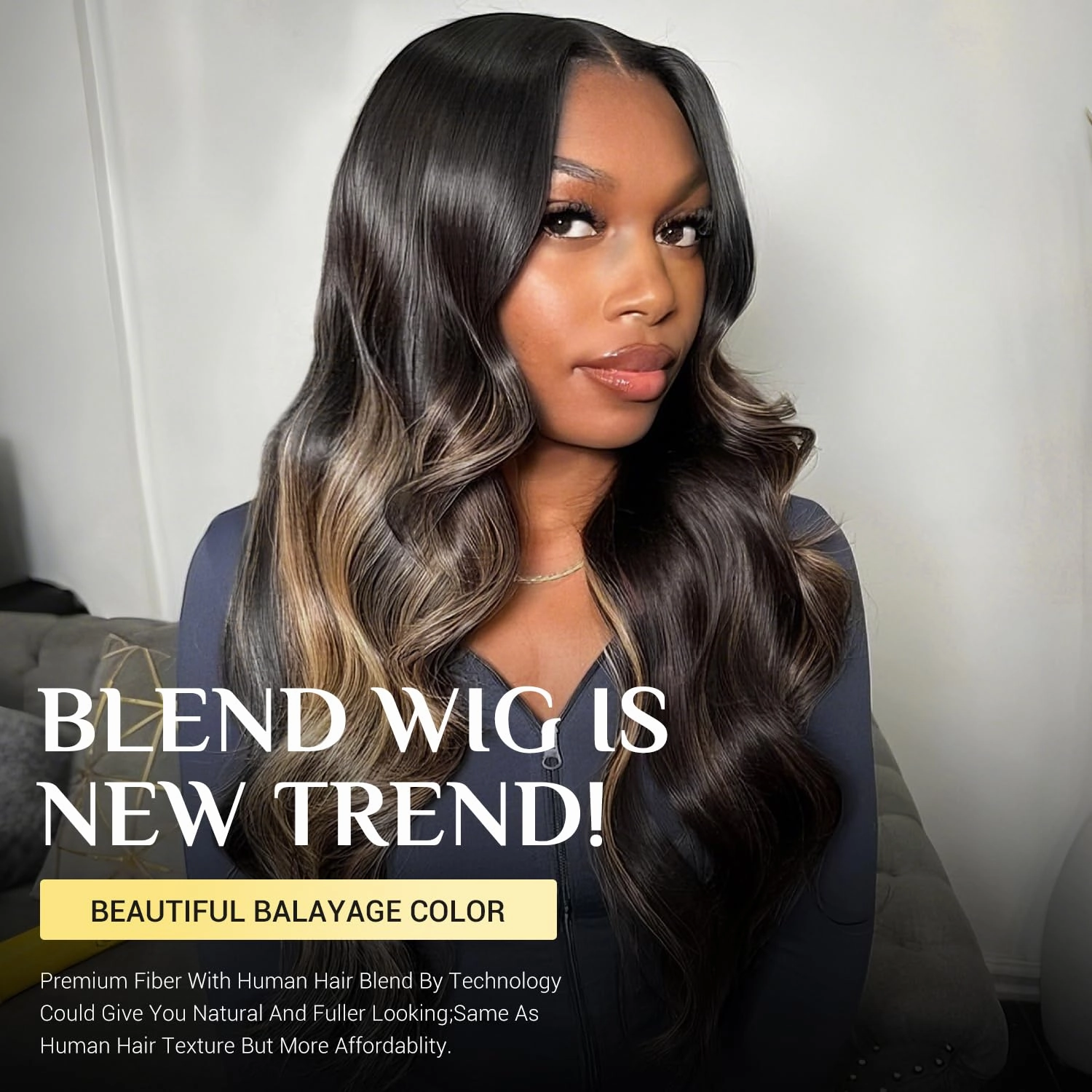 TESLAL Balayage 1B/27 Highlight Wear and Go Glueless Wig Pre Cut HD Lace 6X6 Lace Wig 28 Inch 260% Density Body Wave Human Hair Blend Premium Fiber Wigs By Crafted Technology