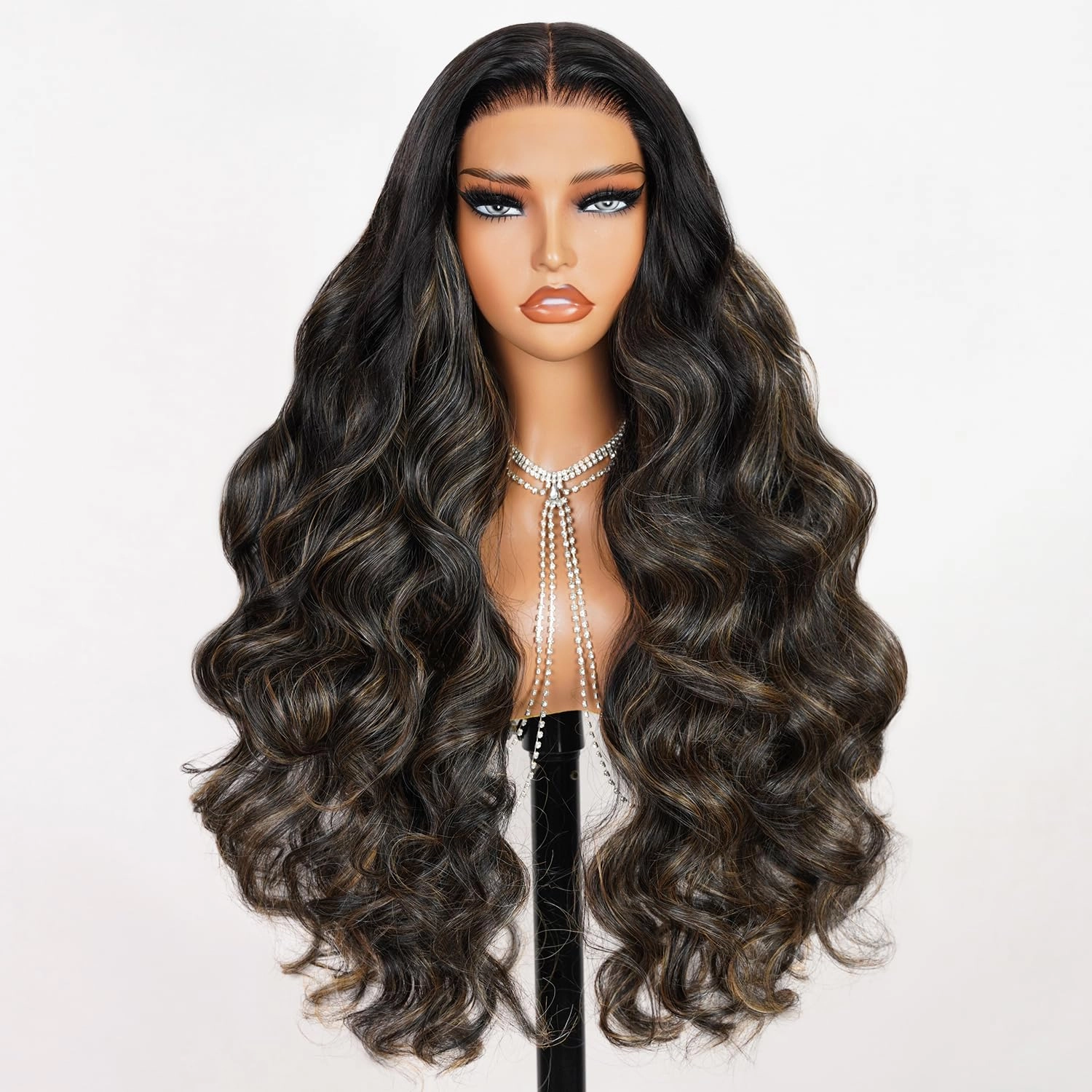 TESLAL Balayage 1B/27 Highlight Wear and Go Glueless Wig Pre Cut HD Lace 6X6 Lace Wig 28 Inch 260% Density Body Wave Human Hair Blend Premium Fiber Wigs By Crafted Technology