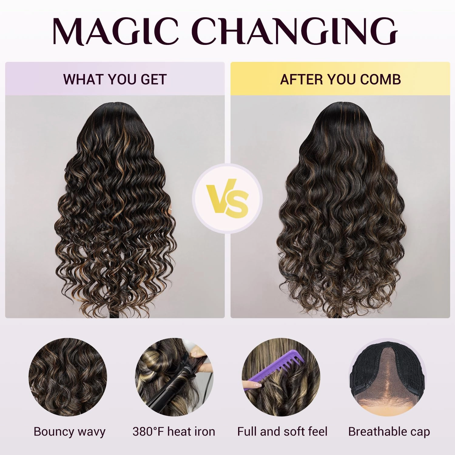 TESLAL Balayage 1B/27 Highlight Wear and Go Glueless Wig Pre Cut HD Lace 6X6 Lace Wig 28 Inch 260% Density Body Wave Human Hair Blend Premium Fiber Wigs By Crafted Technology
