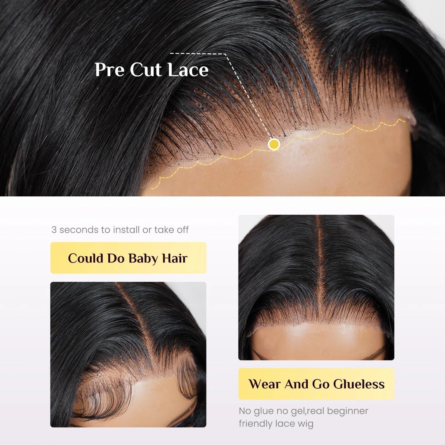 TESLAL Balayage 1B/27 Highlight Wear and Go Glueless Wig Pre Cut HD Lace 6X6 Lace Wig 28 Inch 260% Density Body Wave Human Hair Blend Premium Fiber Wigs By Crafted Technology
