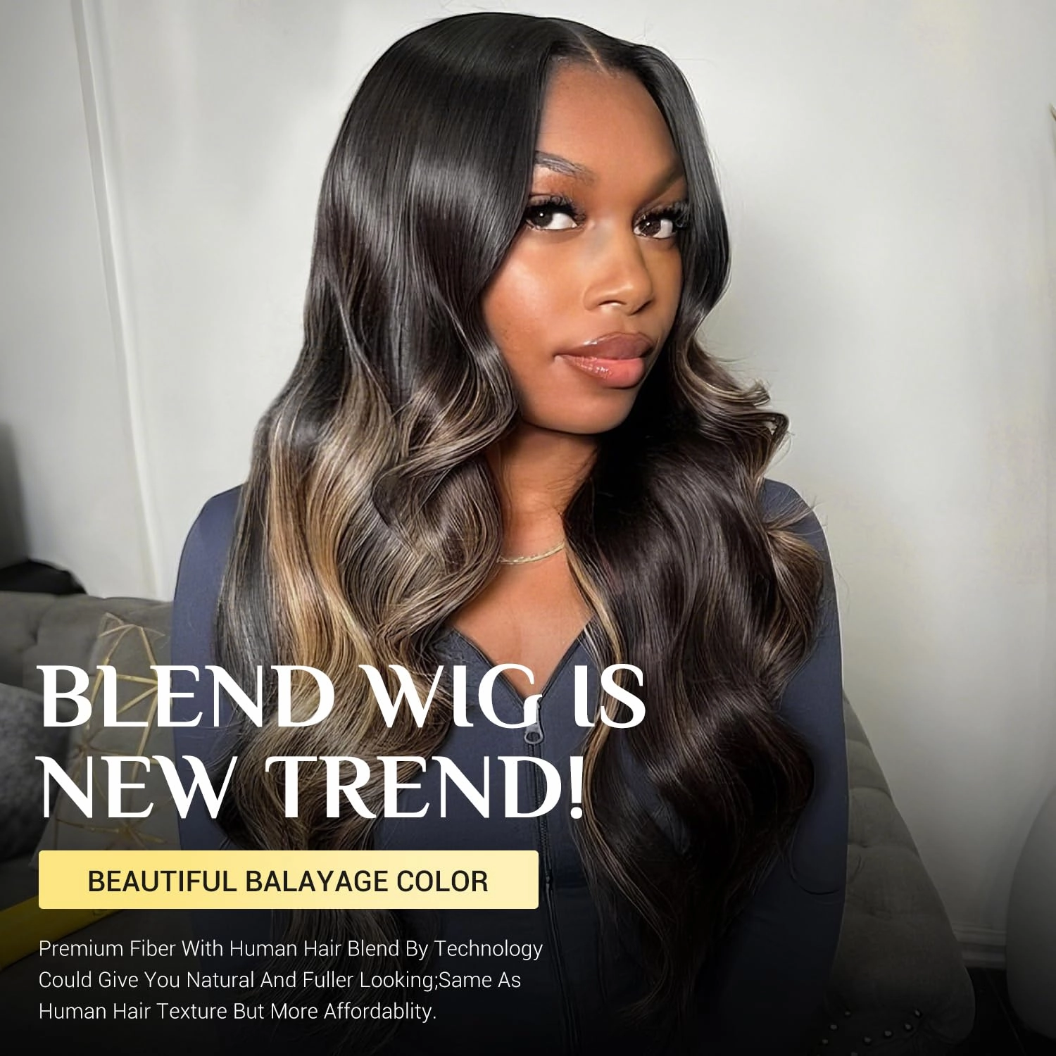 TESLAL Balayage Wear and Go Glueless Wig Pre Cut HD Lace 6X6 Lace Wig 30 Inch 260% Density 1B/27 Highlight Body Wave Human Hair Blend Premium Fiber Wigs By Crafted Technology