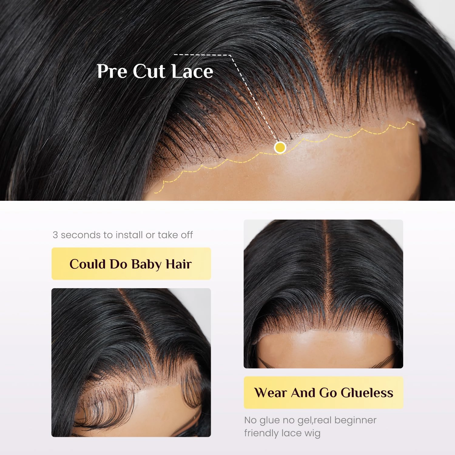 TESLAL Balayage Wear and Go Glueless Wig Pre Cut HD Lace 6X6 Lace Wig 30 Inch 260% Density 1B/27 Highlight Body Wave Human Hair Blend Premium Fiber Wigs By Crafted Technology