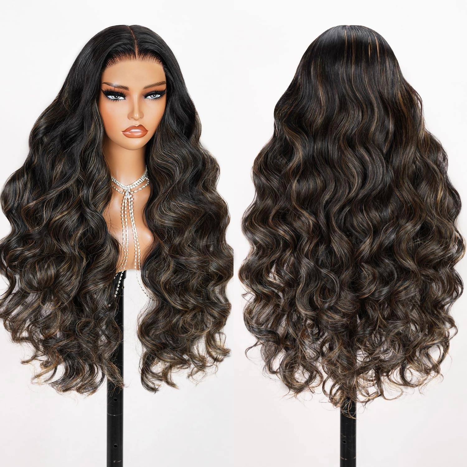 TESLAL Balayage Wear and Go Glueless Wig Pre Cut HD Lace 6X6 Lace Wig 30 Inch 260% Density 1B/27 Highlight Body Wave Human Hair Blend Premium Fiber Wigs By Crafted Technology