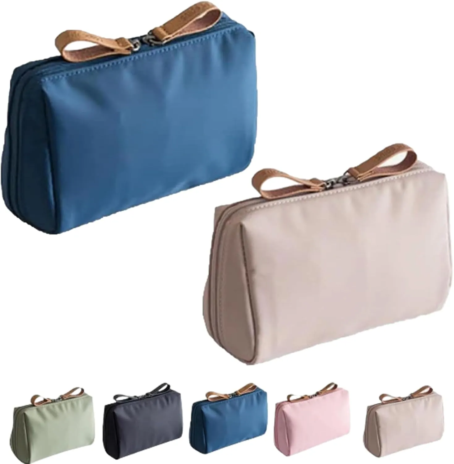 Tidynook Makeup Bag Small, Mini Portable Lipstick Makeup Pouch with Compartments, Simple Waterproof Cosmetic Bag for Purse, Aesthetic Handbag for Women and Girls (Blue Khaki)