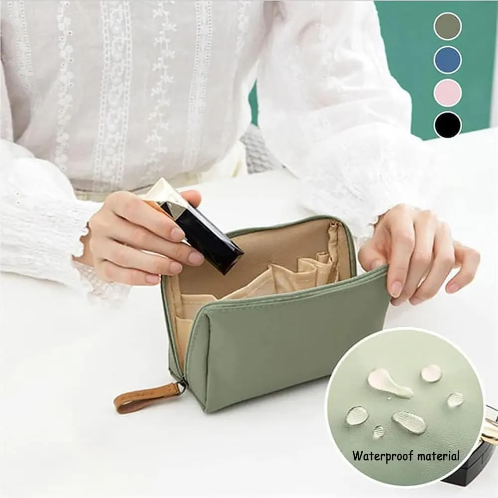 Tidynook Makeup Bag Small, Mini Portable Lipstick Makeup Pouch with Compartments, Simple Waterproof Cosmetic Bag for Purse, Aesthetic Handbag for Women and Girls (Blue Khaki)