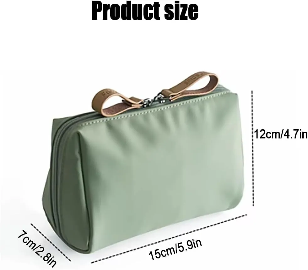 Tidynook Makeup Bag Small, Mini Portable Lipstick Makeup Pouch with Compartments, Simple Waterproof Cosmetic Bag for Purse, Aesthetic Handbag for Women and Girls (Blue Khaki)