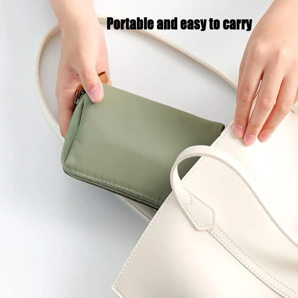 Tidynook Makeup Bag Small, Mini Portable Lipstick Makeup Pouch with Compartments, Simple Waterproof Cosmetic Bag for Purse, Aesthetic Handbag for Women and Girls (Blue Khaki)