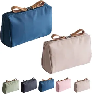 Tidynook Makeup Bag Small, Mini Portable Lipstick Makeup Pouch with Compartments, Simple Waterproof Cosmetic Bag for Purse, Aesthetic Handbag for Women and Girls (Blue Khaki)