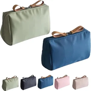 Tidynook Makeup Bag Small, Mini Portable Lipstick Makeup Pouch with Compartments, Simple Waterproof Cosmetic Bag for Purse, Aesthetic Handbag for Women and Girls (Green Blue)