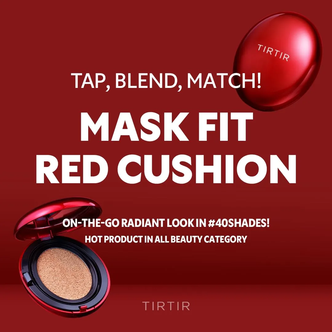 TIRTIR Mask Fit Red Cushion Foundation | Full coverage, Weightless, Skin fit, Satin Glow Finish, Korean Makeup Cushion Foundation (#17C Porcelain, 0.63 Fl Oz)
