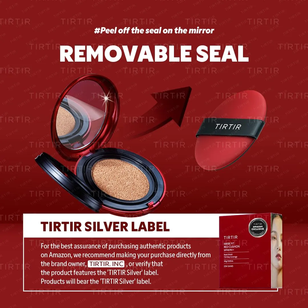 TIRTIR Mask Fit Red Cushion Foundation | Full coverage, Weightless, Skin fit, Satin Glow Finish, Korean Makeup Cushion Foundation (#17C Porcelain, 0.63 Fl Oz)