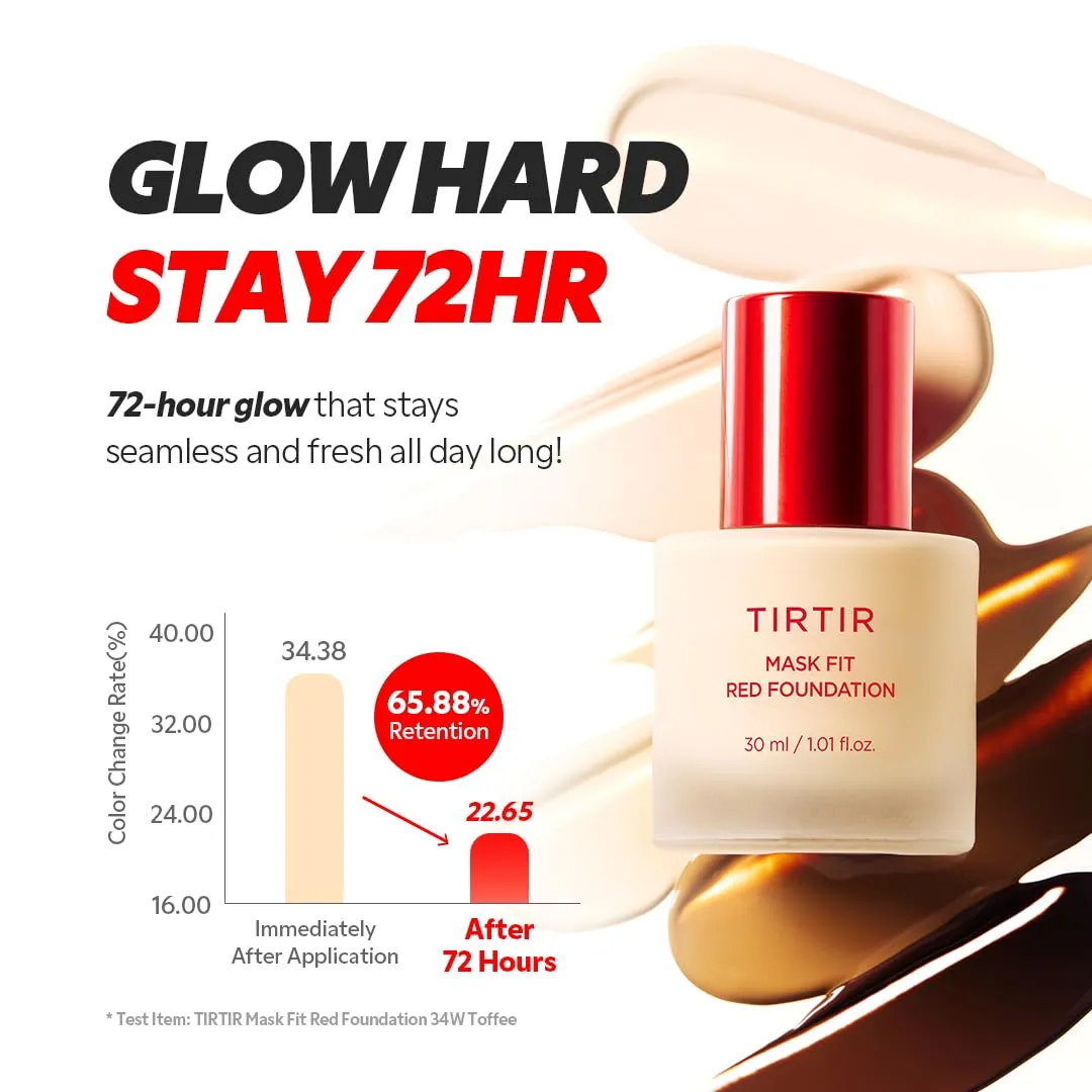 TIRTIR Mask Fit Red FoundationㅣLong Lasting Flawless Coverage, Energy Essence, Lightweight, Hydrating, Pore-Blurring, Breathable Satin Finish, Makeup, Radiant Skin, #23N Sand, 1.01 Fl Oz