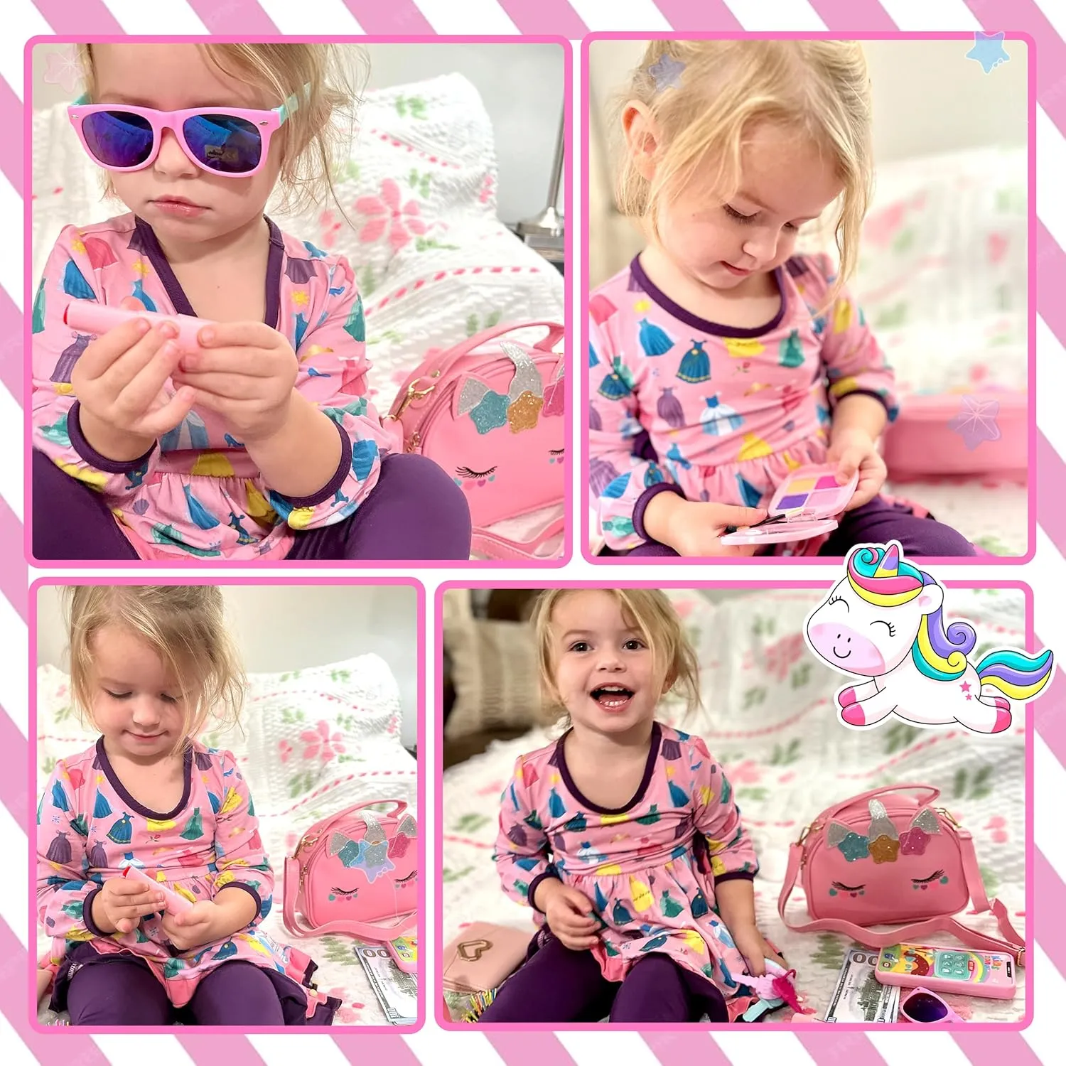 Toddler Girls Purse Toys Age 3-5 4-5 6-8, Kids Unicorn Play Purse Toys for Girls, Pretend Makeup Kit, Princess Pretend Play Girl Toys Easter Birthday Gifts for 3 4 5 6 7 8 Year Old Girl