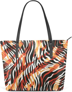 Top Handle Bag for Women Zebra Print Brown Black Red Vegan Leather Lady Purse Shoulder Bag Travel Satchel Gym Beach Tote with Zipper Weekender Handbag