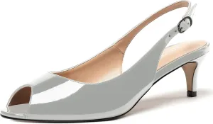 WAYDERNS Women's Peep Toe Patent Slingback Ankle Strap Kitten Low Heel Pumps Ladies Cute Dress Shoes 2 Inch