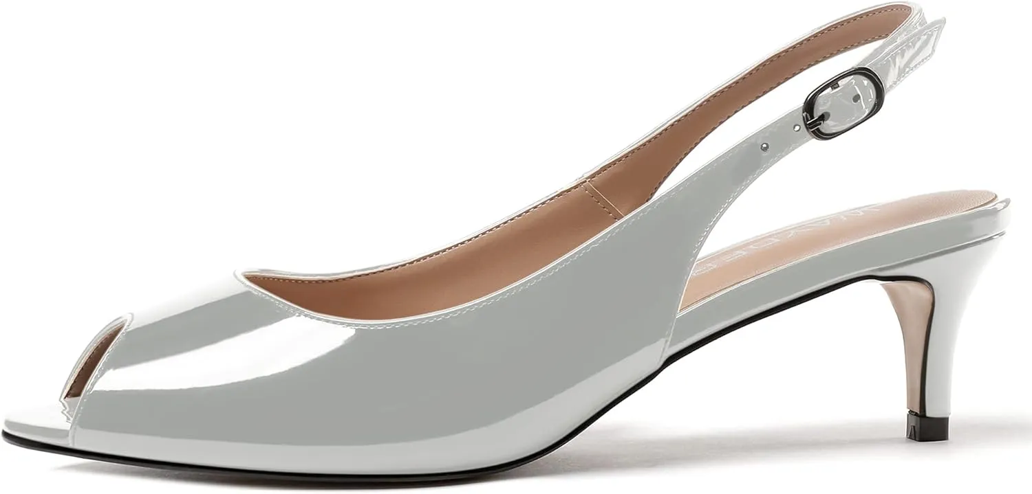 WAYDERNS Women's Peep Toe Patent Slingback Ankle Strap Kitten Low Heel Pumps Ladies Cute Dress Shoes 2 Inch