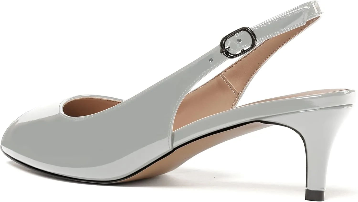 WAYDERNS Women's Peep Toe Patent Slingback Ankle Strap Kitten Low Heel Pumps Ladies Cute Dress Shoes 2 Inch