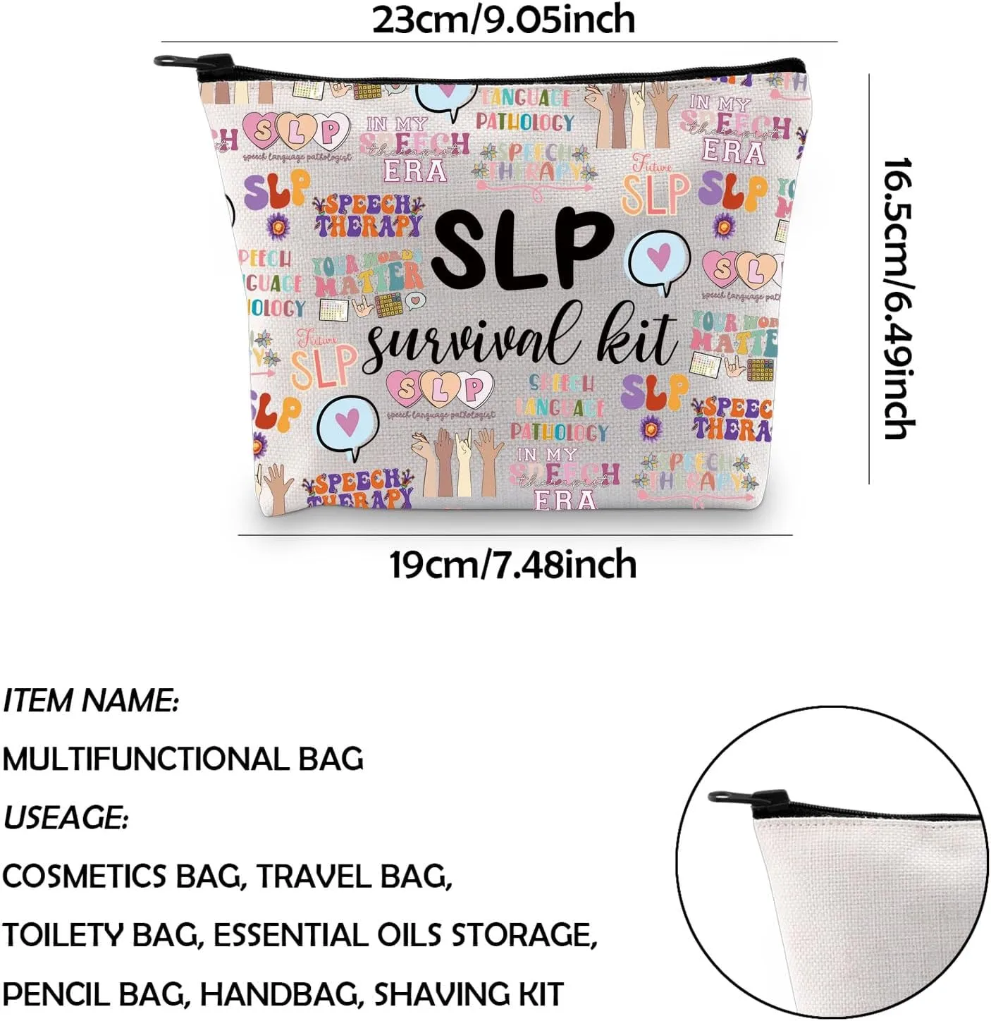 WCGXKO SLP Survival Kit Speech Therapist Gift Zipper Pouch Makeup Bag for Speech Language Pathologist (future SLP)
