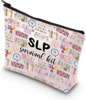 WCGXKO SLP Survival Kit Speech Therapist Gift Zipper Pouch Makeup Bag for Speech Language Pathologist (future SLP)