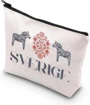 WCGXKO Swedish Dala Horse Souvenir Cosmetic Bag Swedish Mom Gift Sweden Travel Makeup Bag Gift For Sweden Lovers (SVERIGE Horse)