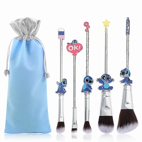 WeChip Anime Stich Make Up Brush Set Collection, Stich Gifts for Girls Women - 5pcs Blue