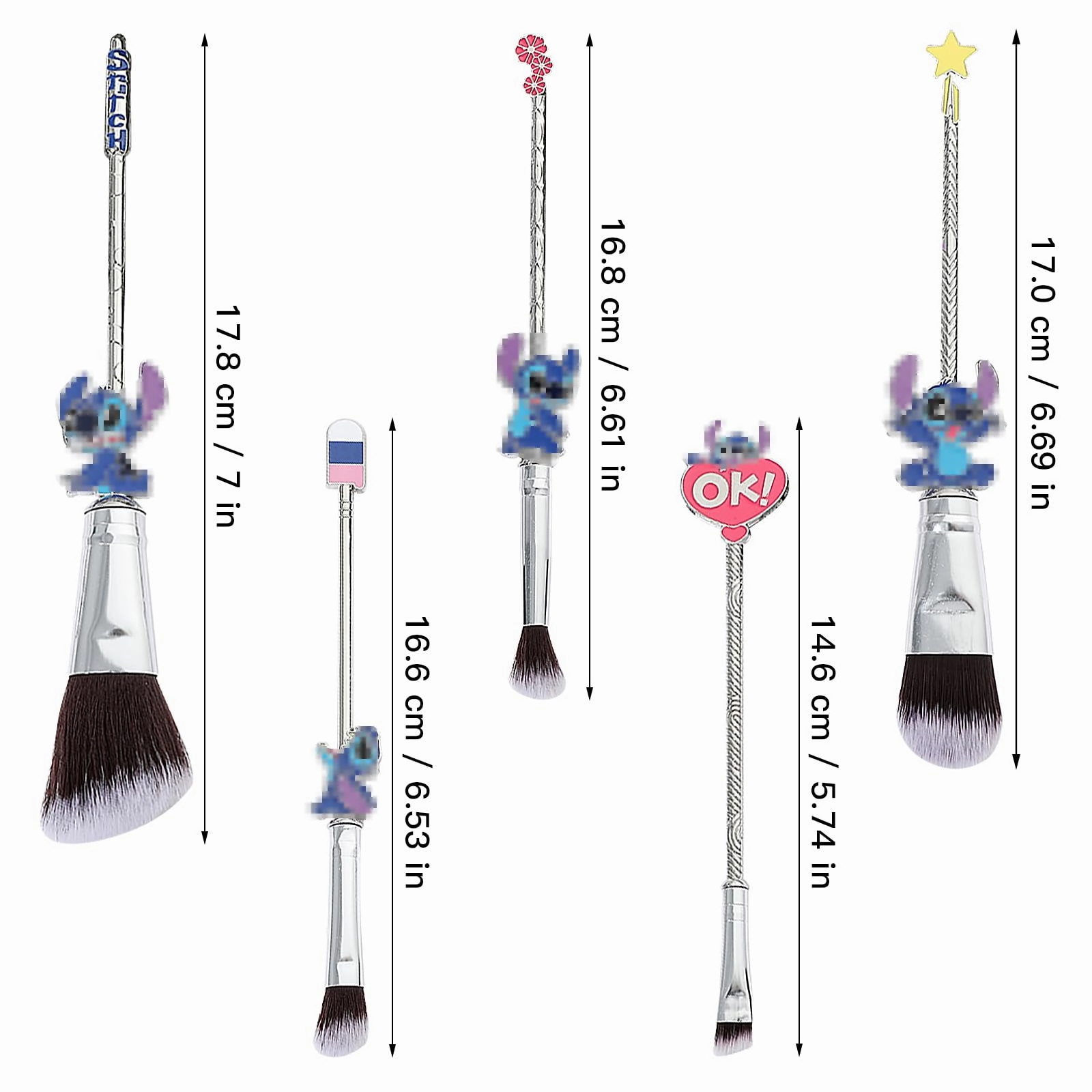 WeChip Anime Stich Make Up Brush Set Collection, Stich Gifts for Girls Women - 5pcs Blue