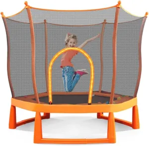 Welaso 6ft Kids Trampoline with Safety Net, 72" L x 72" W x 65" H, Indoor Outdoor, Orange Frame, High-Density Enclosure