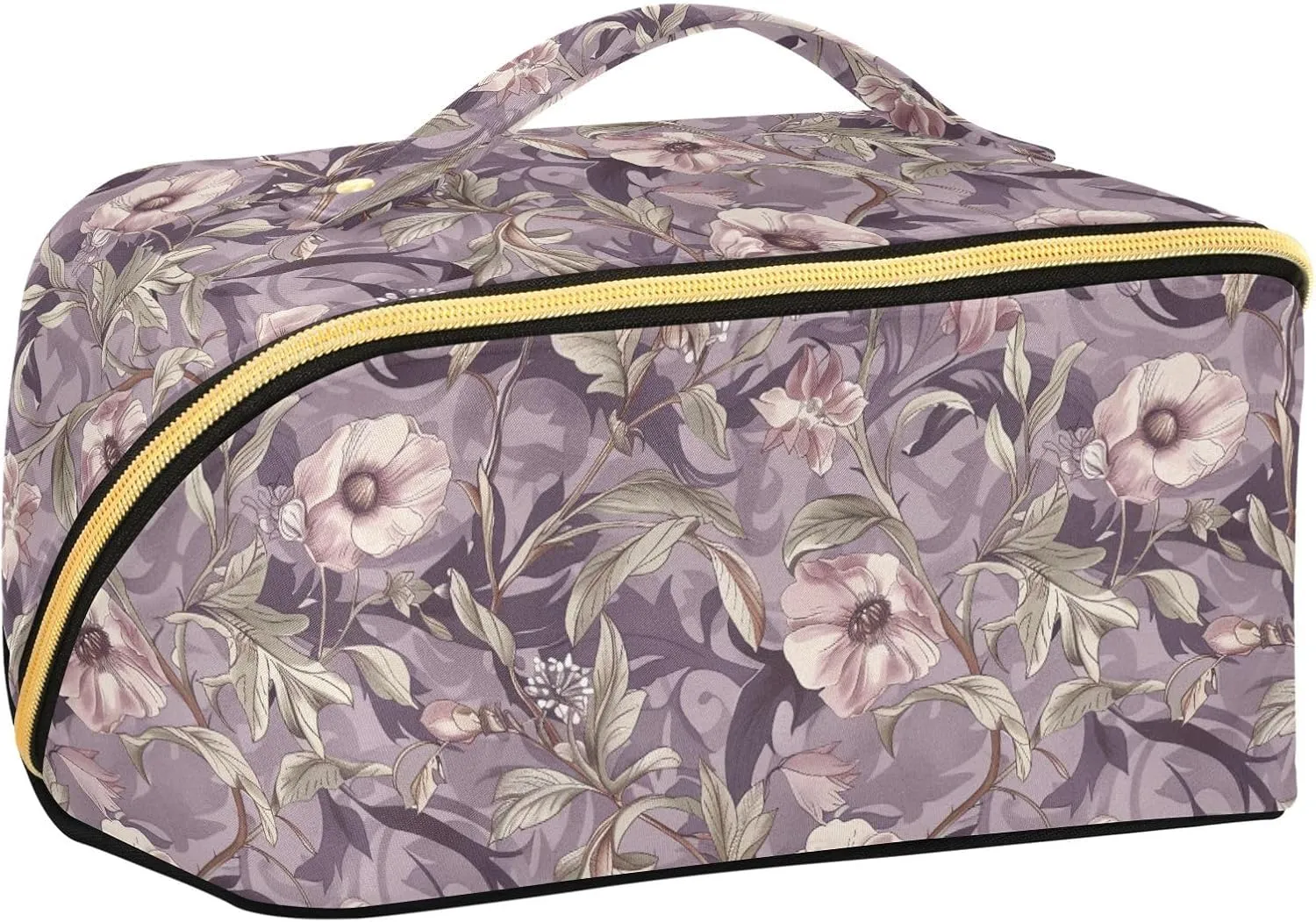 William Morris Style Mauve Floral Makeup Bag with dividers Essentials Toiletry Bag For Women Travel-Size Accessories