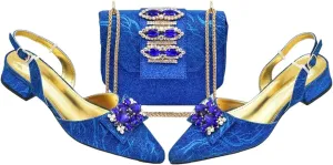 Women's Italian Wedding Minimalist Set - Low Heel Rhinestone Pumps & Matching Purse