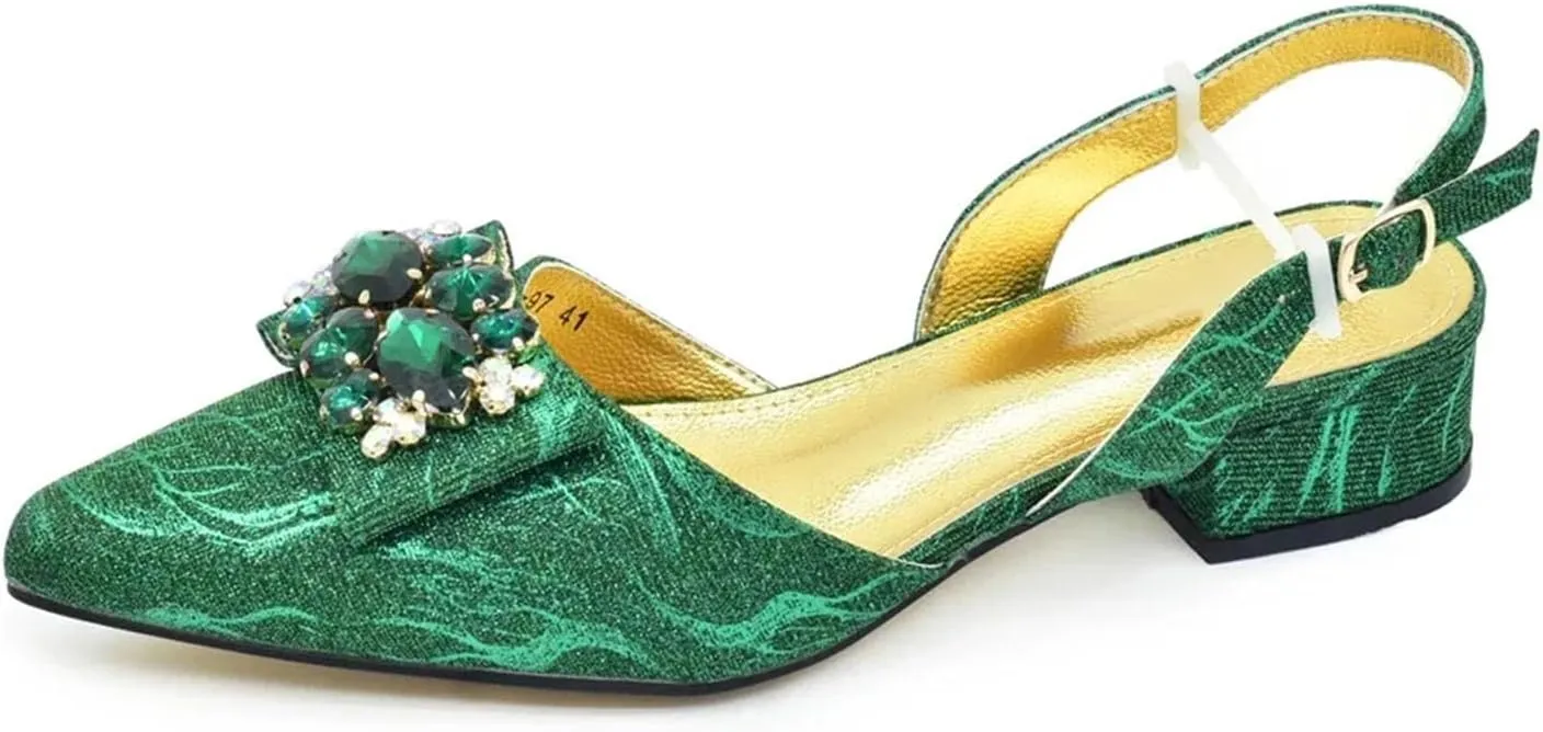 Women's Italian Wedding Minimalist Set - Low Heel Rhinestone Pumps & Matching Purse
