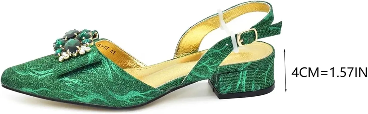 Women's Italian Wedding Minimalist Set - Low Heel Rhinestone Pumps & Matching Purse