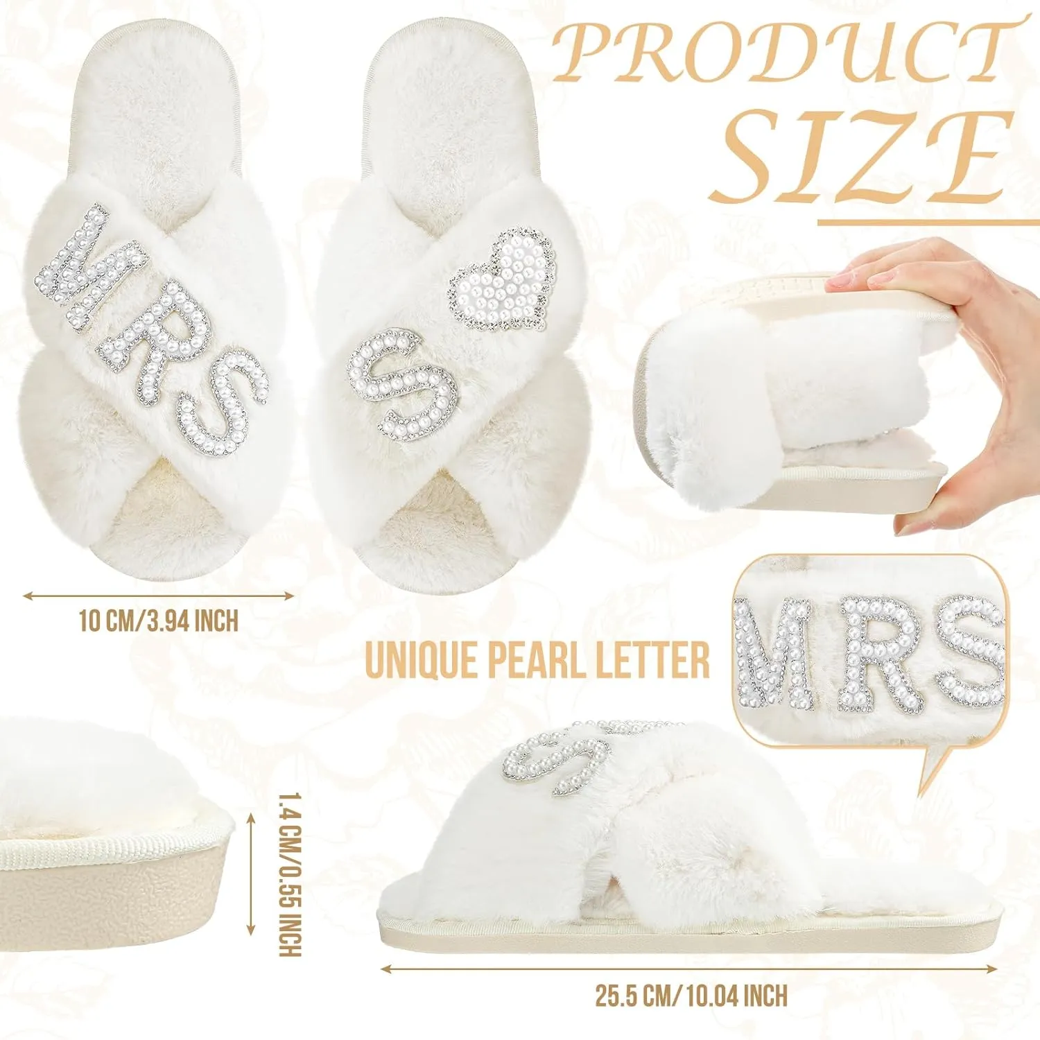 Xtinmee Personalized Initial Wedding Bride Slippers MRS Pearl Letter Makeup Bag Bridal Shower Gifts for Wedding Day (S)