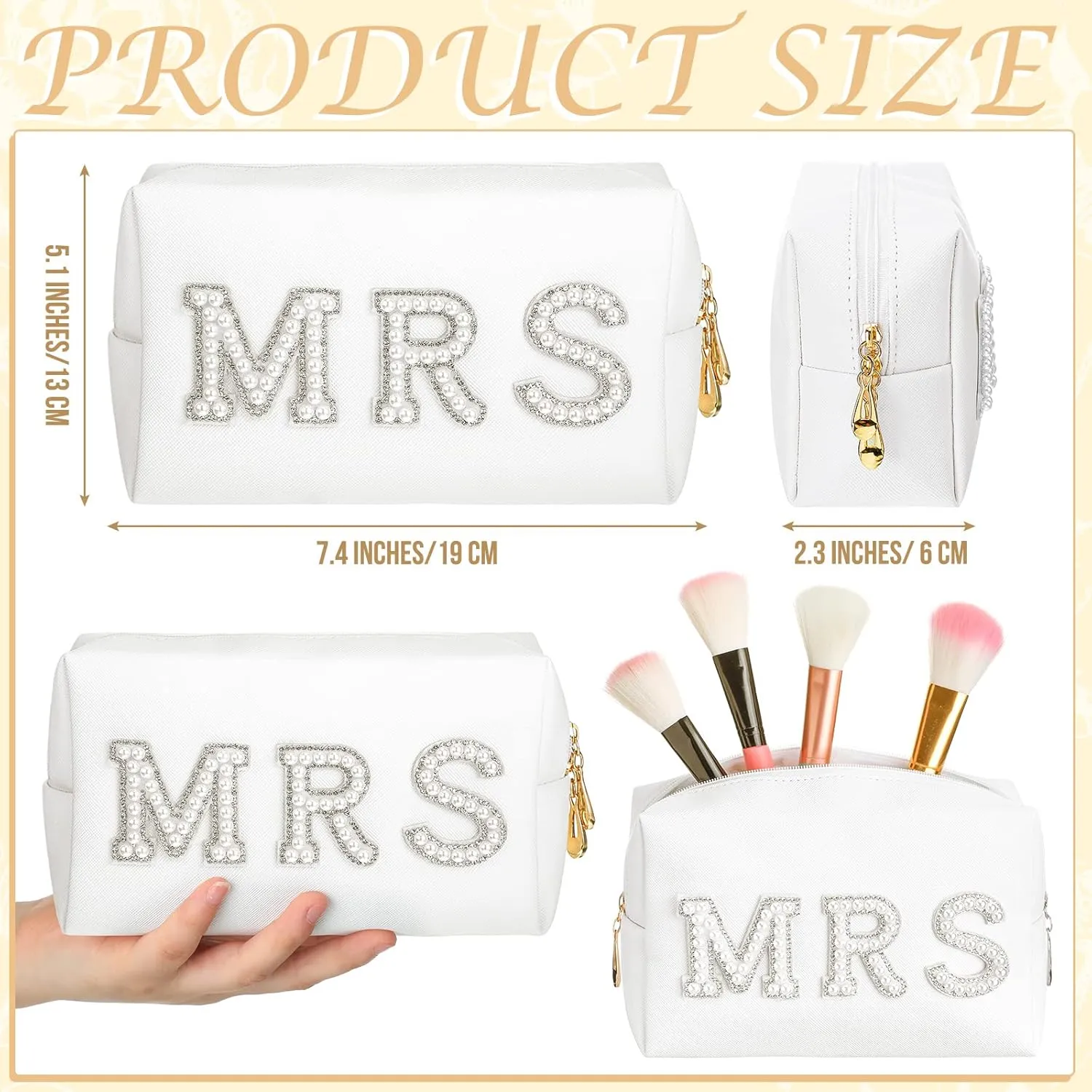 Xtinmee Personalized Initial Wedding Bride Slippers MRS Pearl Letter Makeup Bag Bridal Shower Gifts for Wedding Day (S)