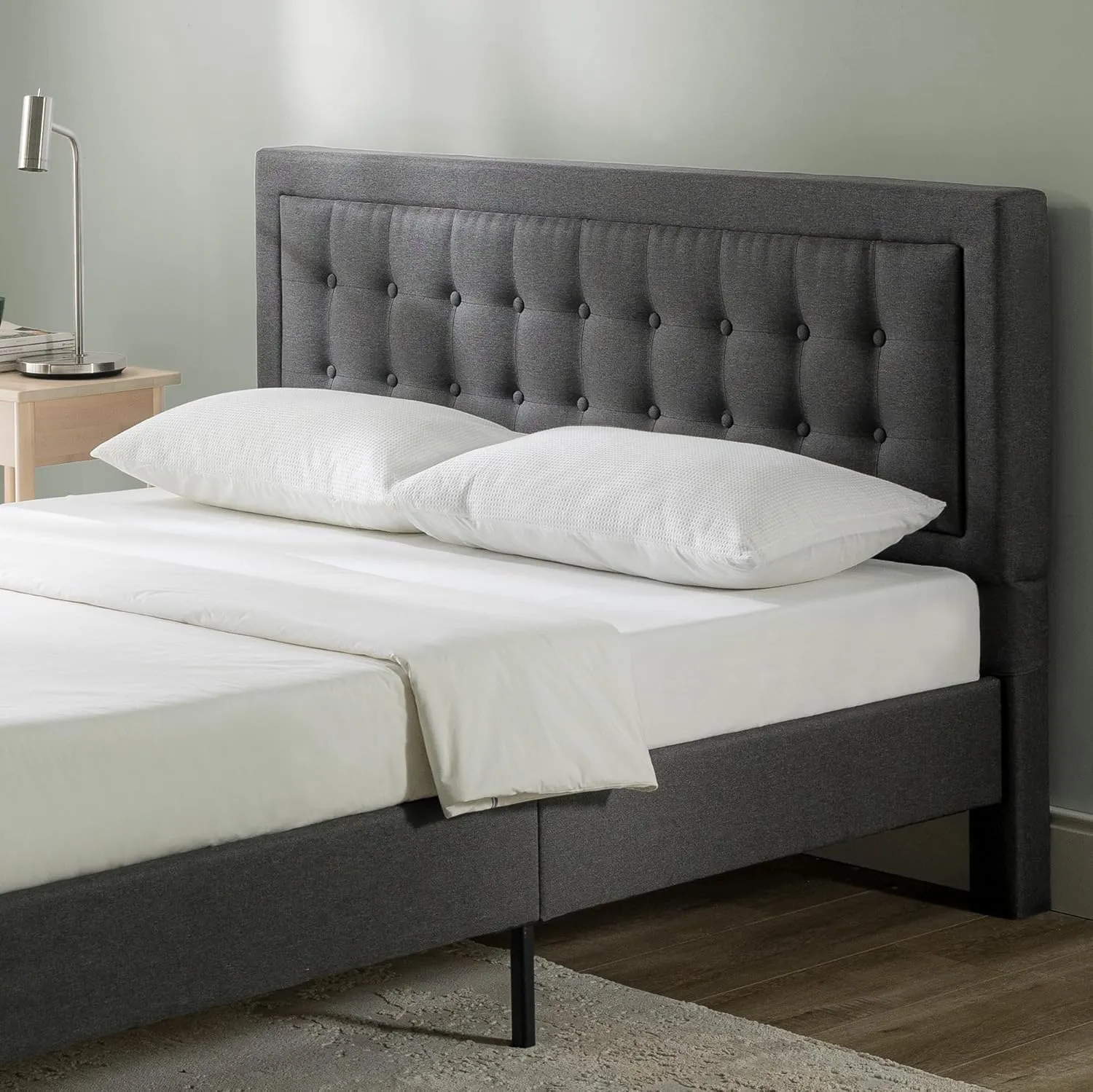 ZINUS Dachelle Upholstered Platform Bed Frame, Mattress Foundation, Wood Slat Support, No Box Spring Needed, Eco Friendly WonderBox (TM) Packaging, Easy Assembly, Dark Grey, Queen