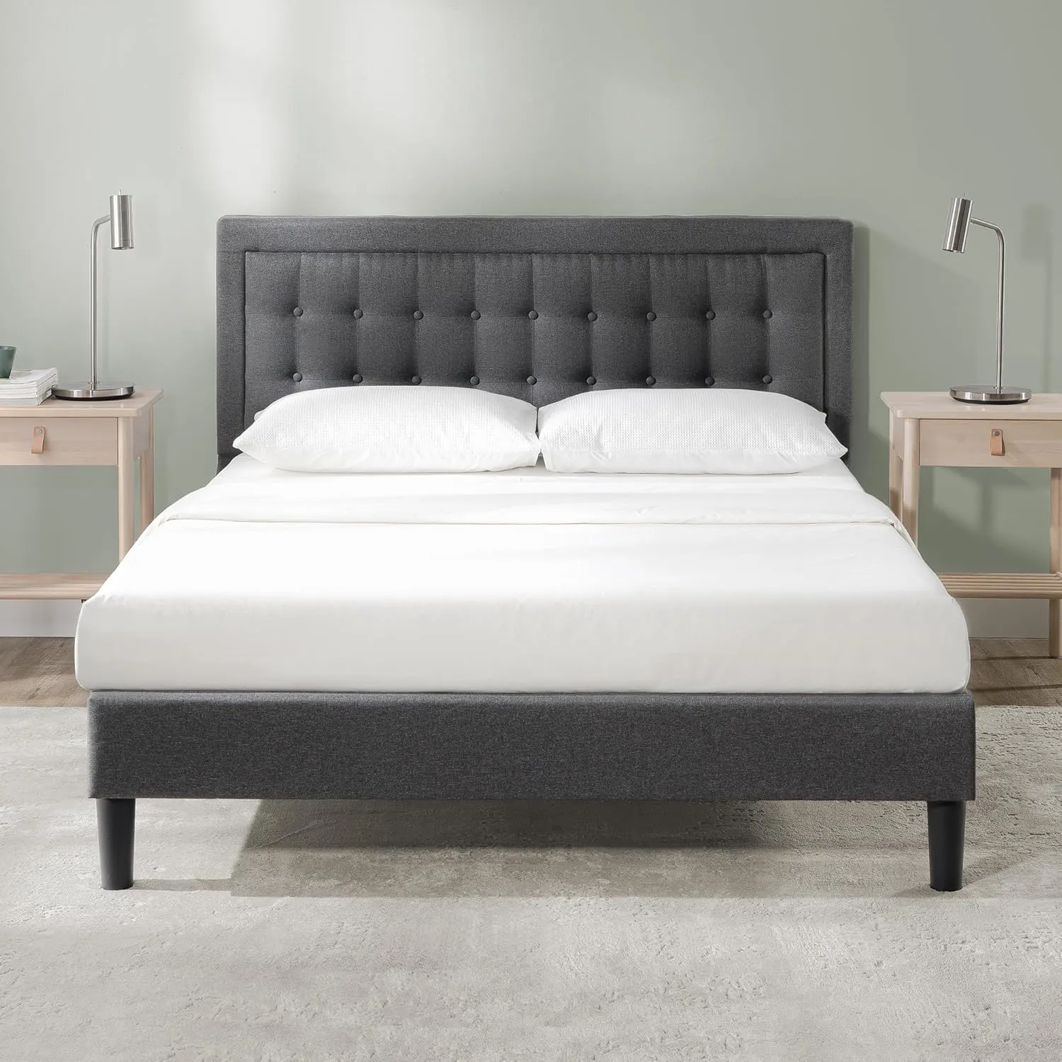 ZINUS Dachelle Upholstered Platform Bed Frame, Mattress Foundation, Wood Slat Support, No Box Spring Needed, Eco Friendly WonderBox (TM) Packaging, Easy Assembly, Dark Grey, Queen