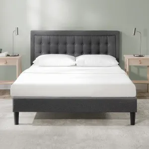 ZINUS Dachelle Upholstered Platform Bed Frame, Mattress Foundation, Wood Slat Support, No Box Spring Needed, Eco Friendly WonderBox (TM) Packaging, Easy Assembly, Dark Grey, Queen