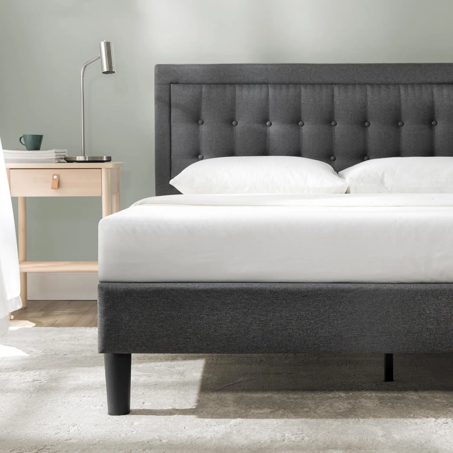 ZINUS Dachelle Upholstered Platform Bed Frame, Mattress Foundation, Wood Slat Support, No Box Spring Needed, Eco Friendly WonderBox (TM) Packaging, Easy Assembly, Dark Grey, Queen