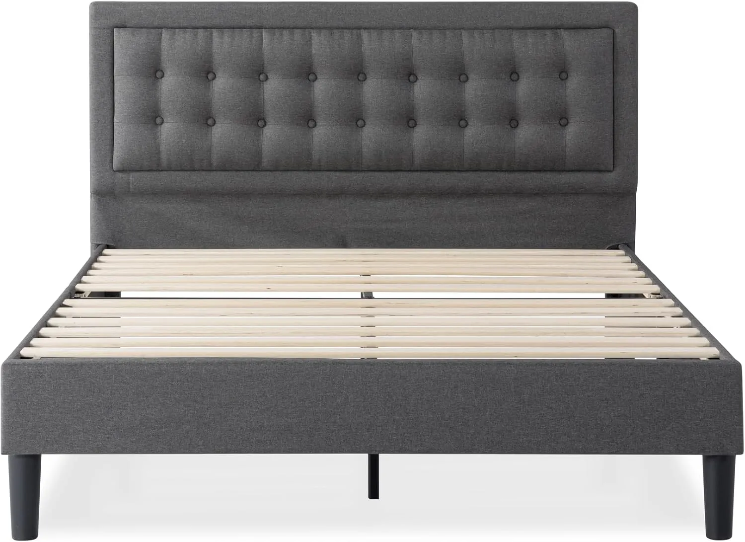 ZINUS Dachelle Upholstered Platform Bed Frame, Mattress Foundation, Wood Slat Support, No Box Spring Needed, Eco Friendly WonderBox (TM) Packaging, Easy Assembly, Dark Grey, Queen