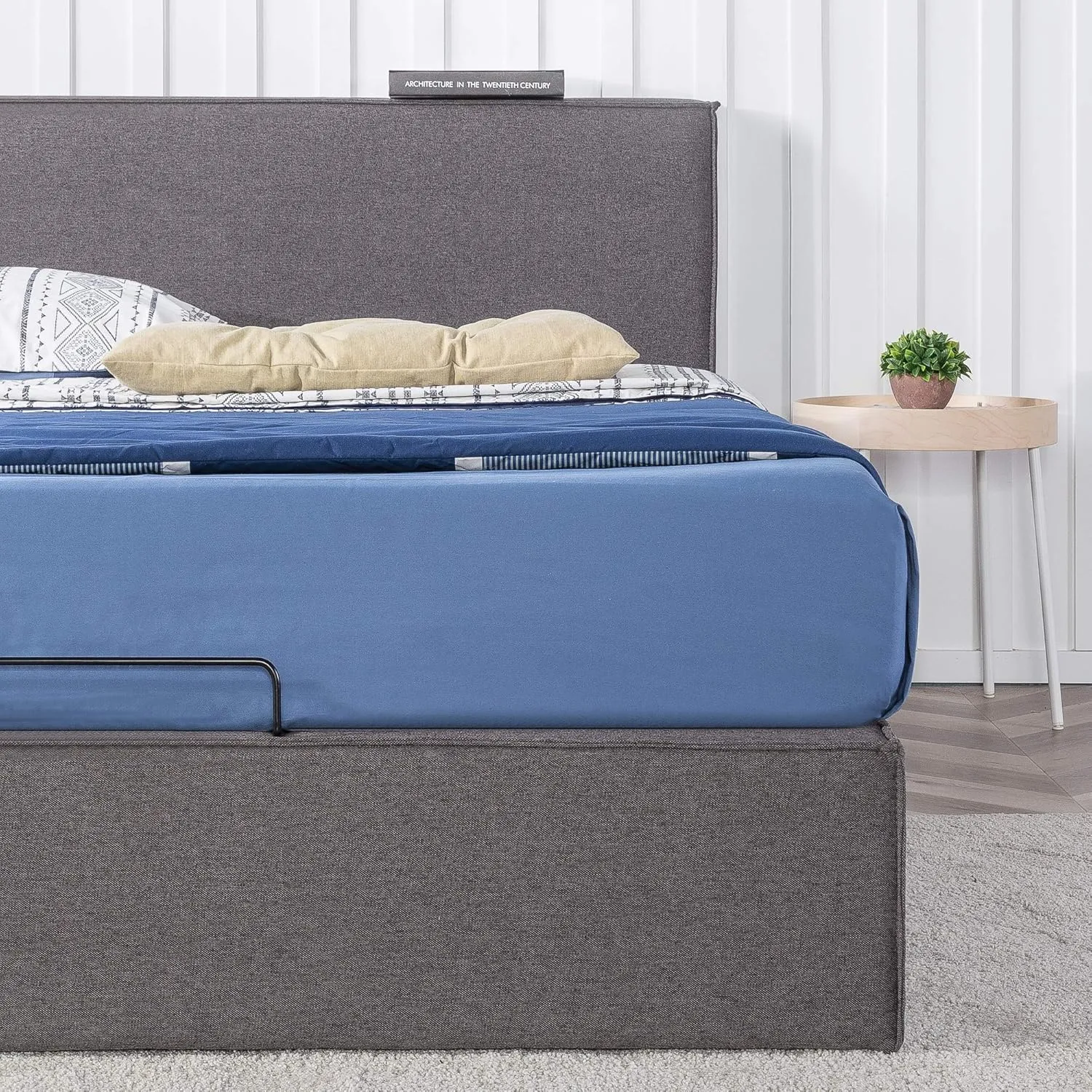 ZINUS Finley Upholstered Platform Bed Frame with Lifting Storage, Hydraulic Lifting Under Bed Storage, No Box Spring Needed, Easy Assembly, Full