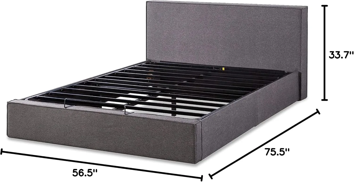ZINUS Finley Upholstered Platform Bed Frame with Lifting Storage, Hydraulic Lifting Under Bed Storage, No Box Spring Needed, Easy Assembly, Full