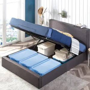 ZINUS Finley Upholstered Platform Bed Frame with Lifting Storage, Hydraulic Lifting Under Bed Storage, No Box Spring Needed, Easy Assembly, Full