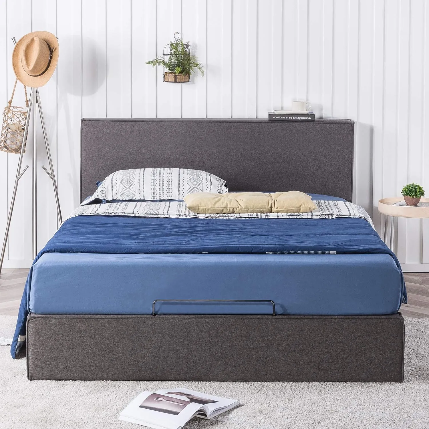 ZINUS Finley Upholstered Platform Bed Frame with Lifting Storage, Hydraulic Lifting Under Bed Storage, No Box Spring Needed, Easy Assembly, Full