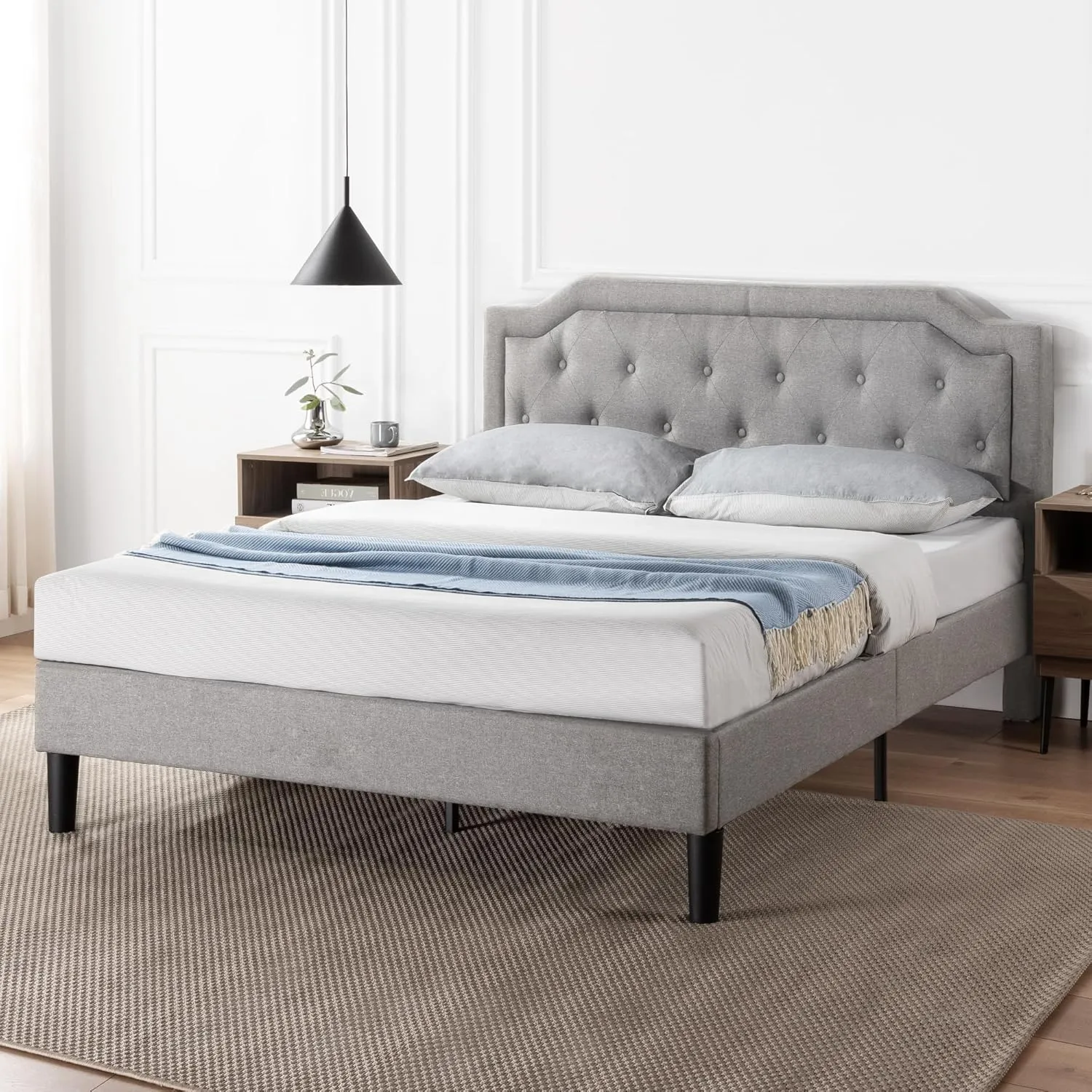 ZINUS Kellen Upholstered Scalloped Platform Bed Frame, Mattress Foundation, Wood Slat Support, No Box Spring Needed, Eco Friendly WonderBox (TM), Easy Assembly, Dark Grey, Full