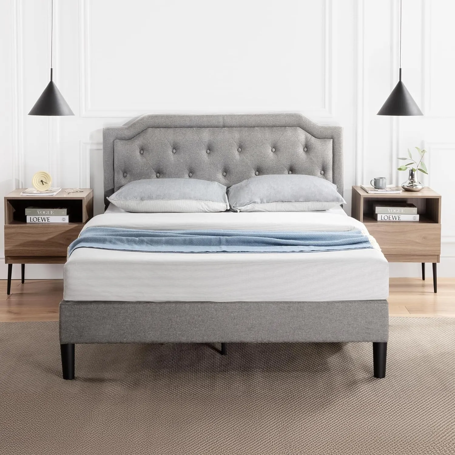ZINUS Kellen Upholstered Scalloped Platform Bed Frame, Mattress Foundation, Wood Slat Support, No Box Spring Needed, Eco Friendly WonderBox (TM), Easy Assembly, Dark Grey, Full