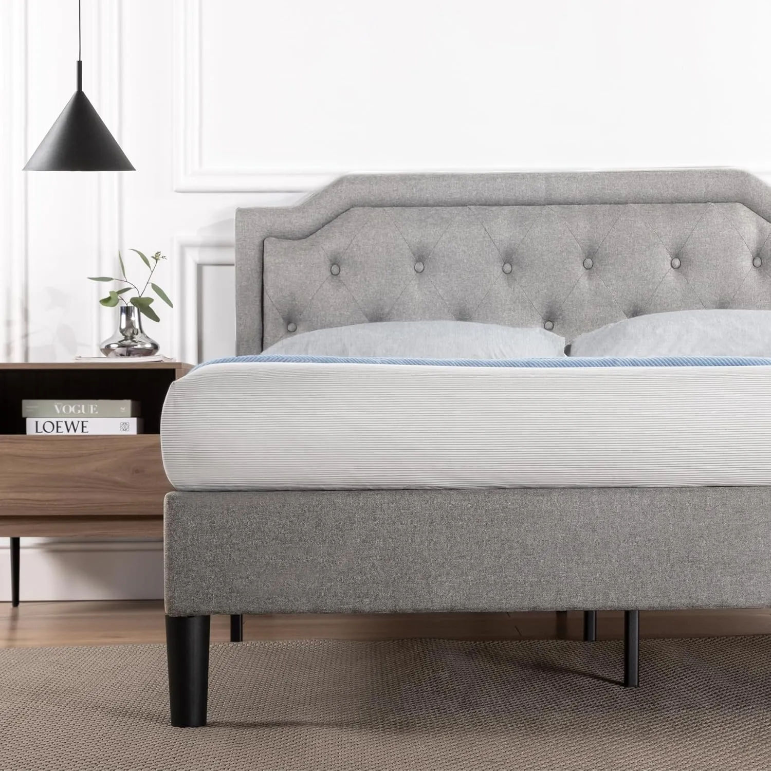ZINUS Kellen Upholstered Scalloped Platform Bed Frame, Mattress Foundation, Wood Slat Support, No Box Spring Needed, Eco Friendly WonderBox (TM), Easy Assembly, Dark Grey, Full