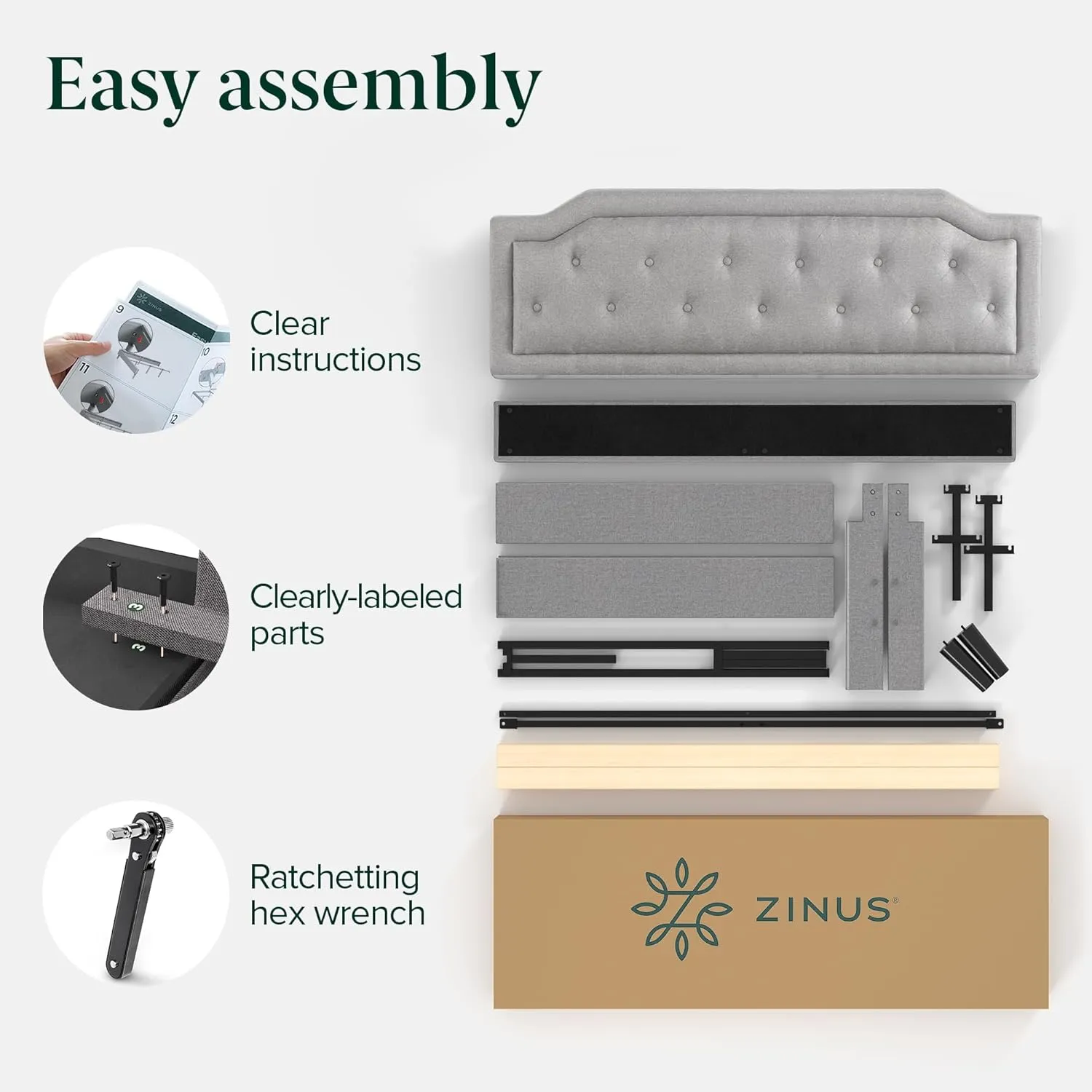 ZINUS Kellen Upholstered Scalloped Platform Bed Frame, Mattress Foundation, Wood Slat Support, No Box Spring Needed, Eco Friendly WonderBox (TM), Easy Assembly, Dark Grey, Full