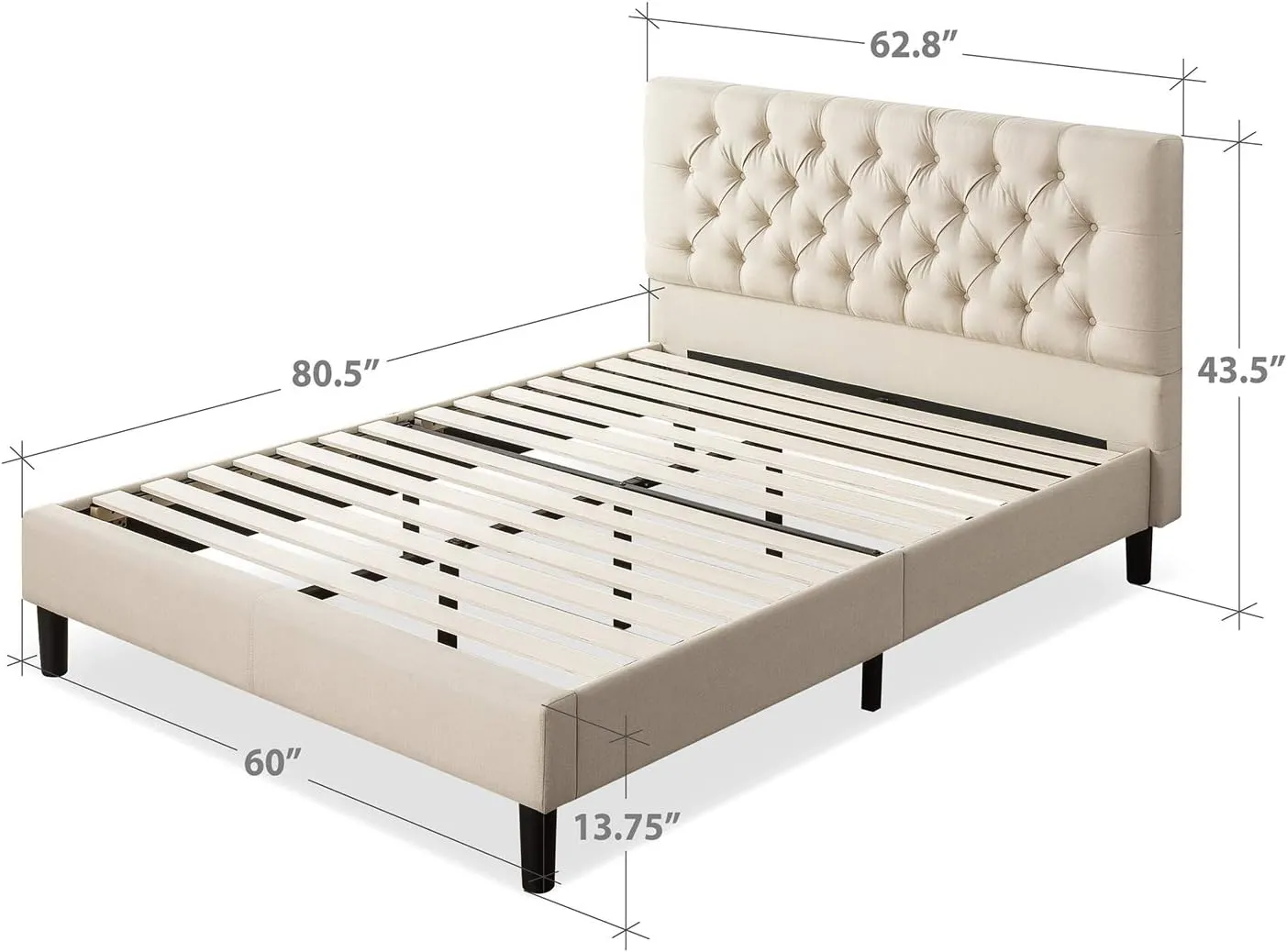 ZINUS Misty Upholstered Platform Bed Frame Mattress Foundation, Wood Slat Support, No Box Spring Needed. Easy Assembly, Queen, Taupe