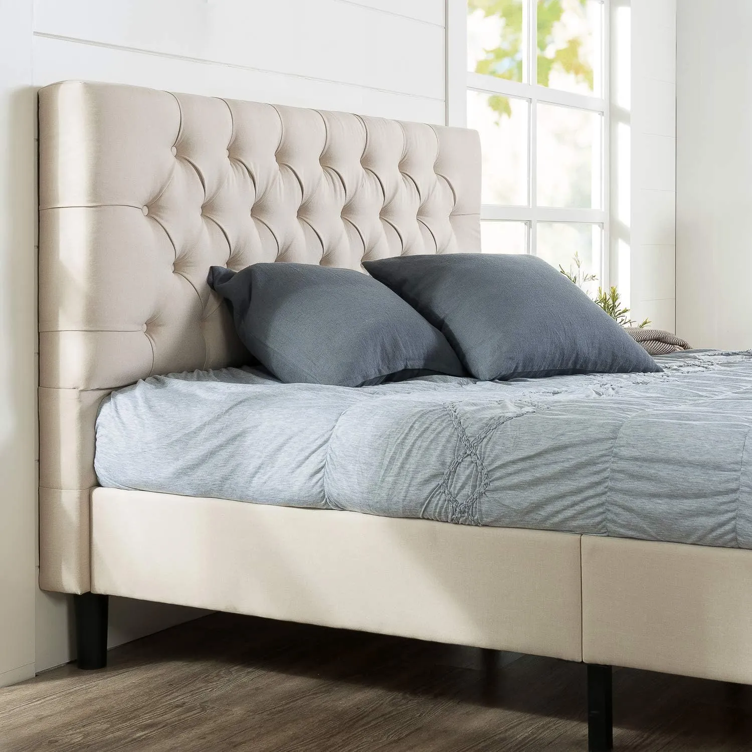 ZINUS Misty Upholstered Platform Bed Frame Mattress Foundation, Wood Slat Support, No Box Spring Needed. Easy Assembly, Queen, Taupe