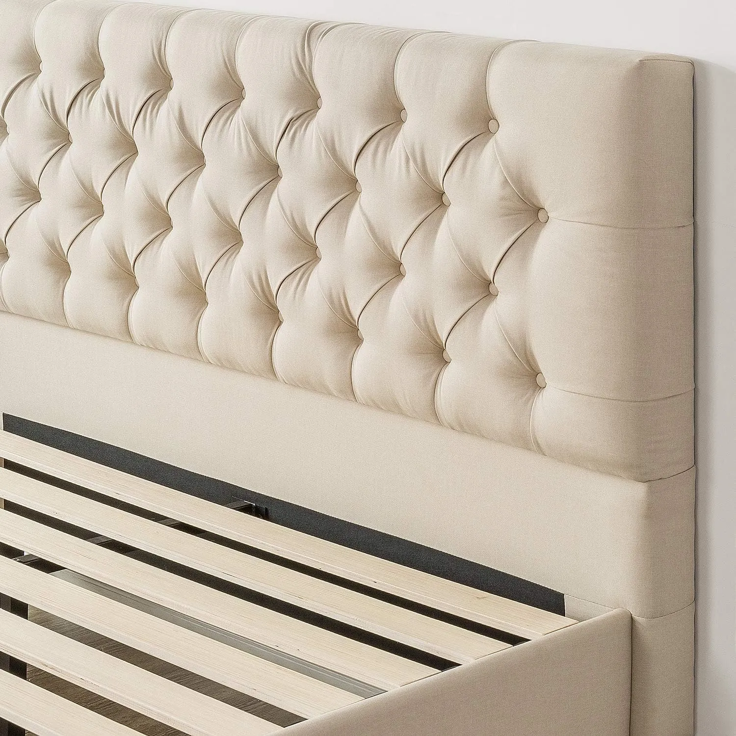 ZINUS Misty Upholstered Platform Bed Frame Mattress Foundation, Wood Slat Support, No Box Spring Needed. Easy Assembly, Queen, Taupe