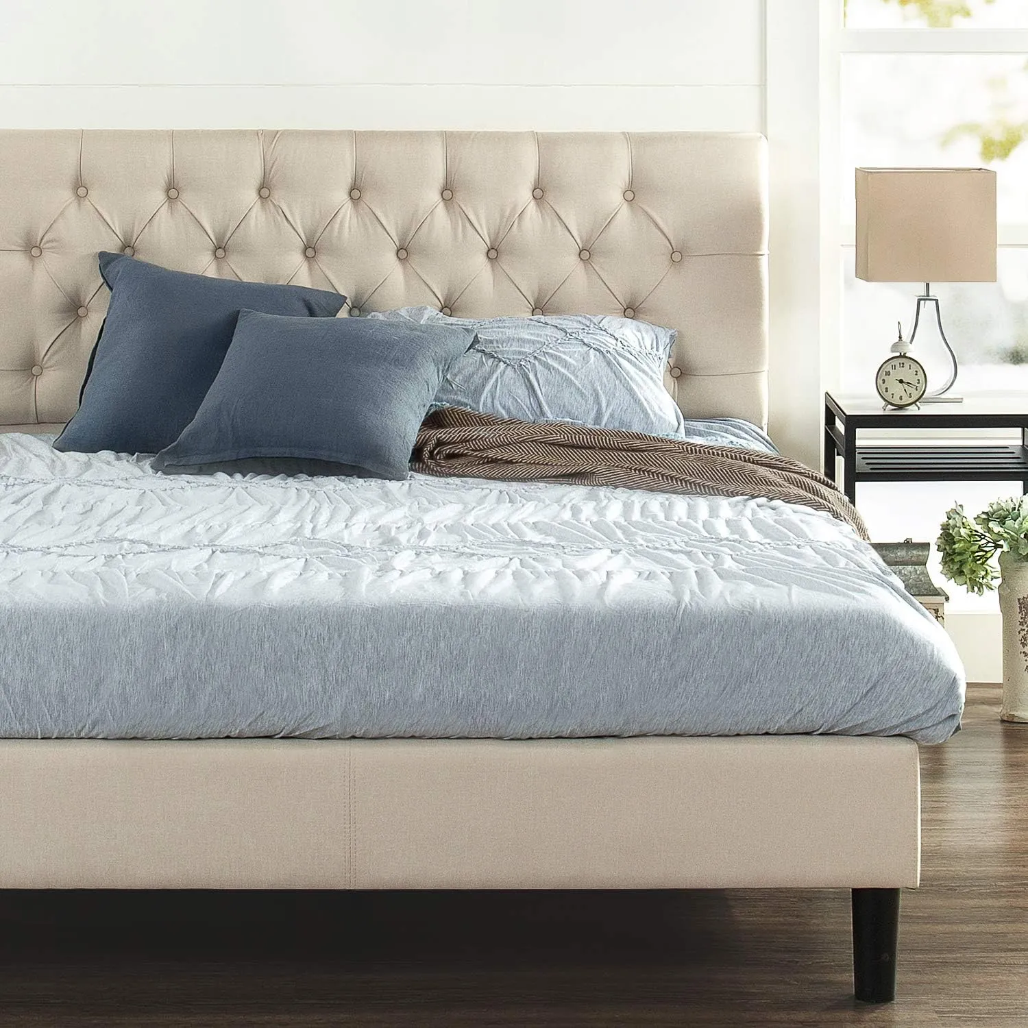 ZINUS Misty Upholstered Platform Bed Frame Mattress Foundation, Wood Slat Support, No Box Spring Needed. Easy Assembly, Queen, Taupe